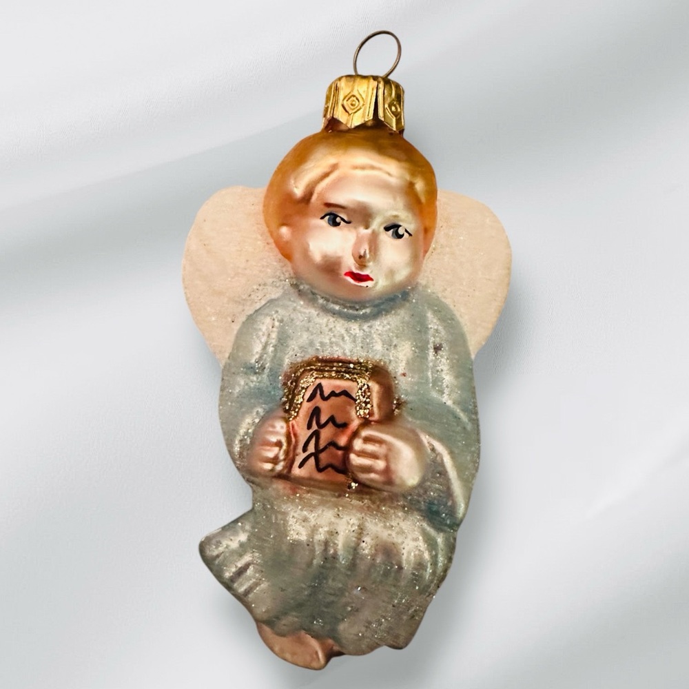 Angel Ornament handblown, mercury glass, handpainted with custom Gift Box New